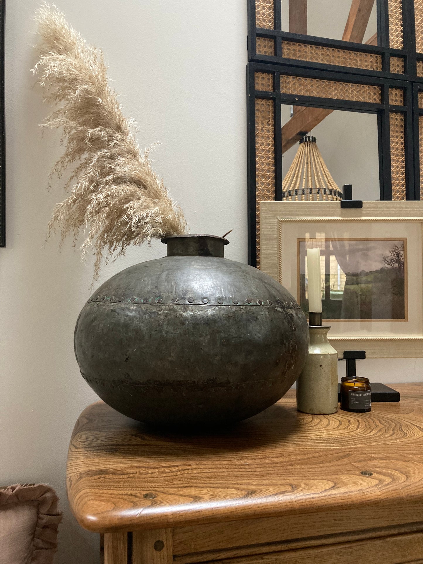 Large Vintage Indian Iron Metal Water Pot in Silver