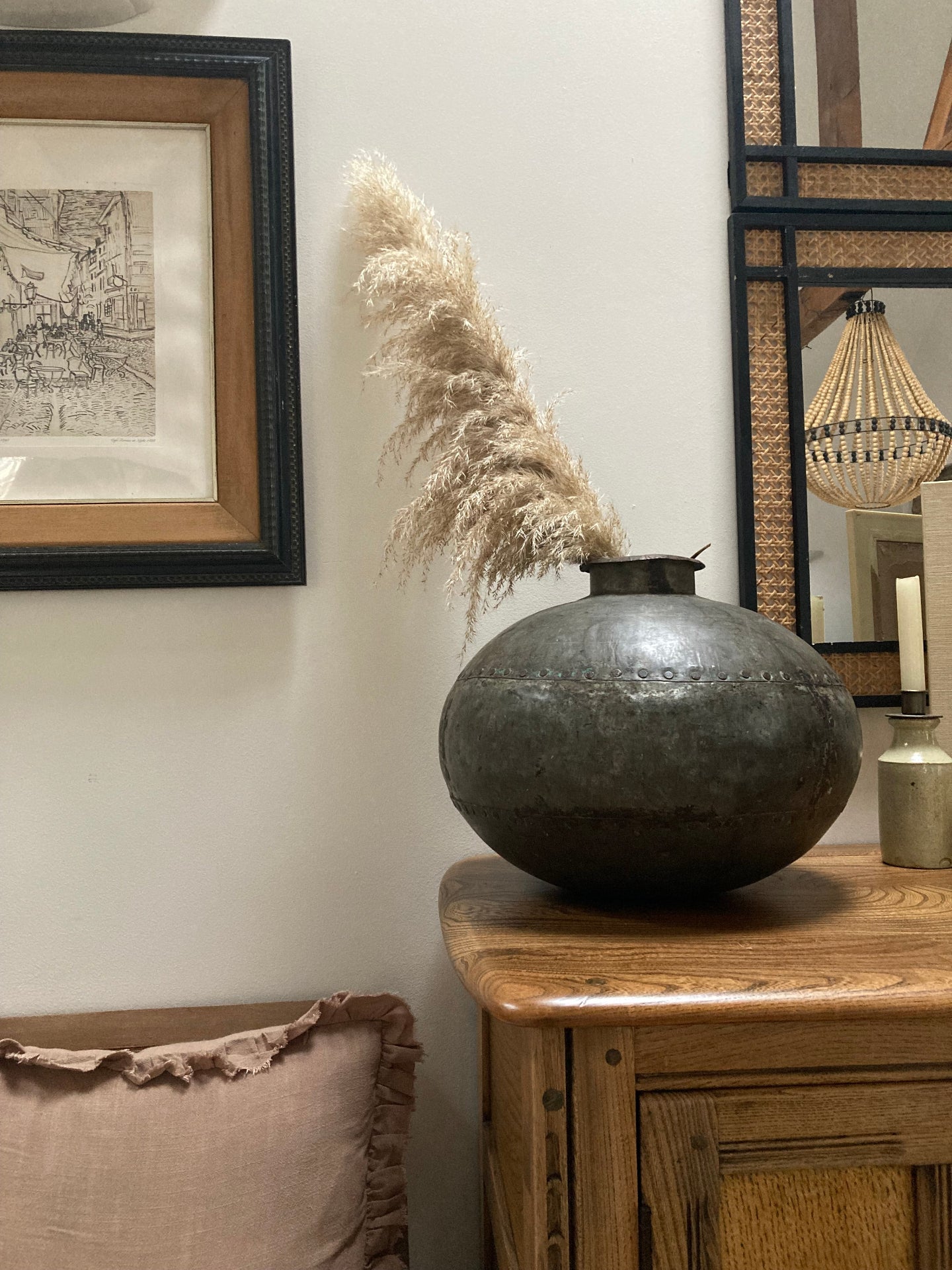 Large Vintage Indian Iron Metal Water Pot in Silver