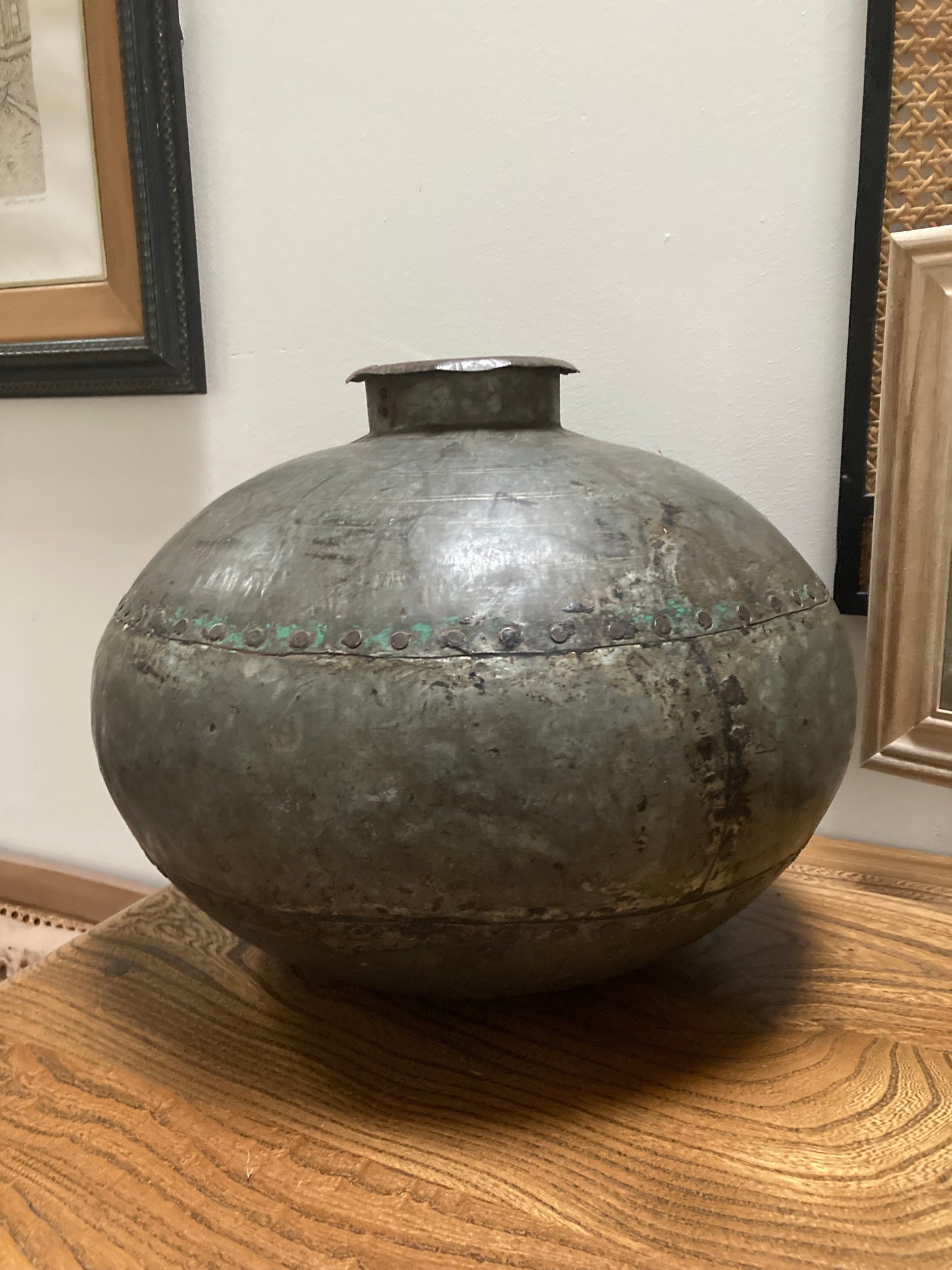 Large Vintage Indian Iron Metal Water Pot in Silver