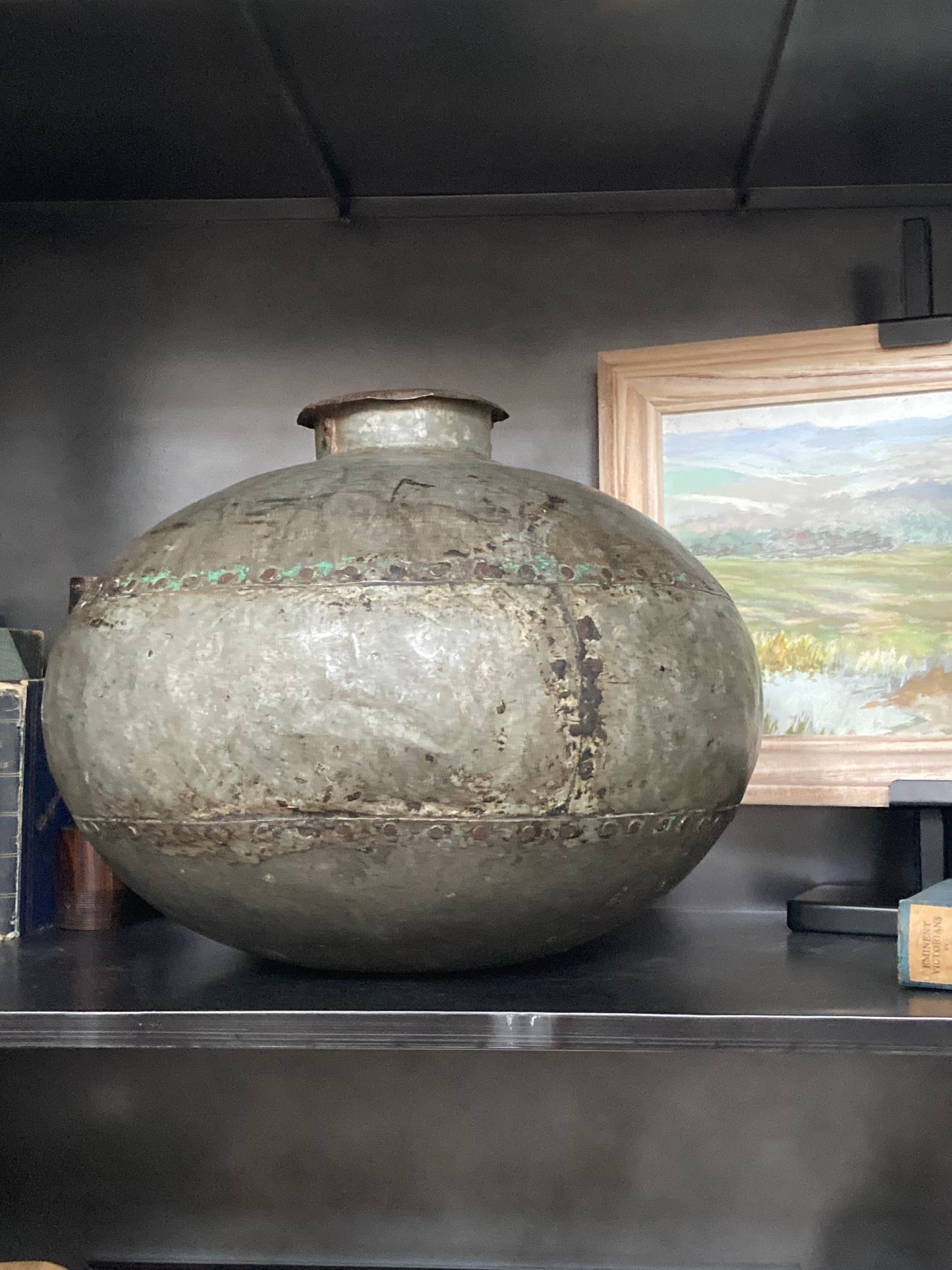 Large Vintage Indian Iron Metal Water Pot in Silver