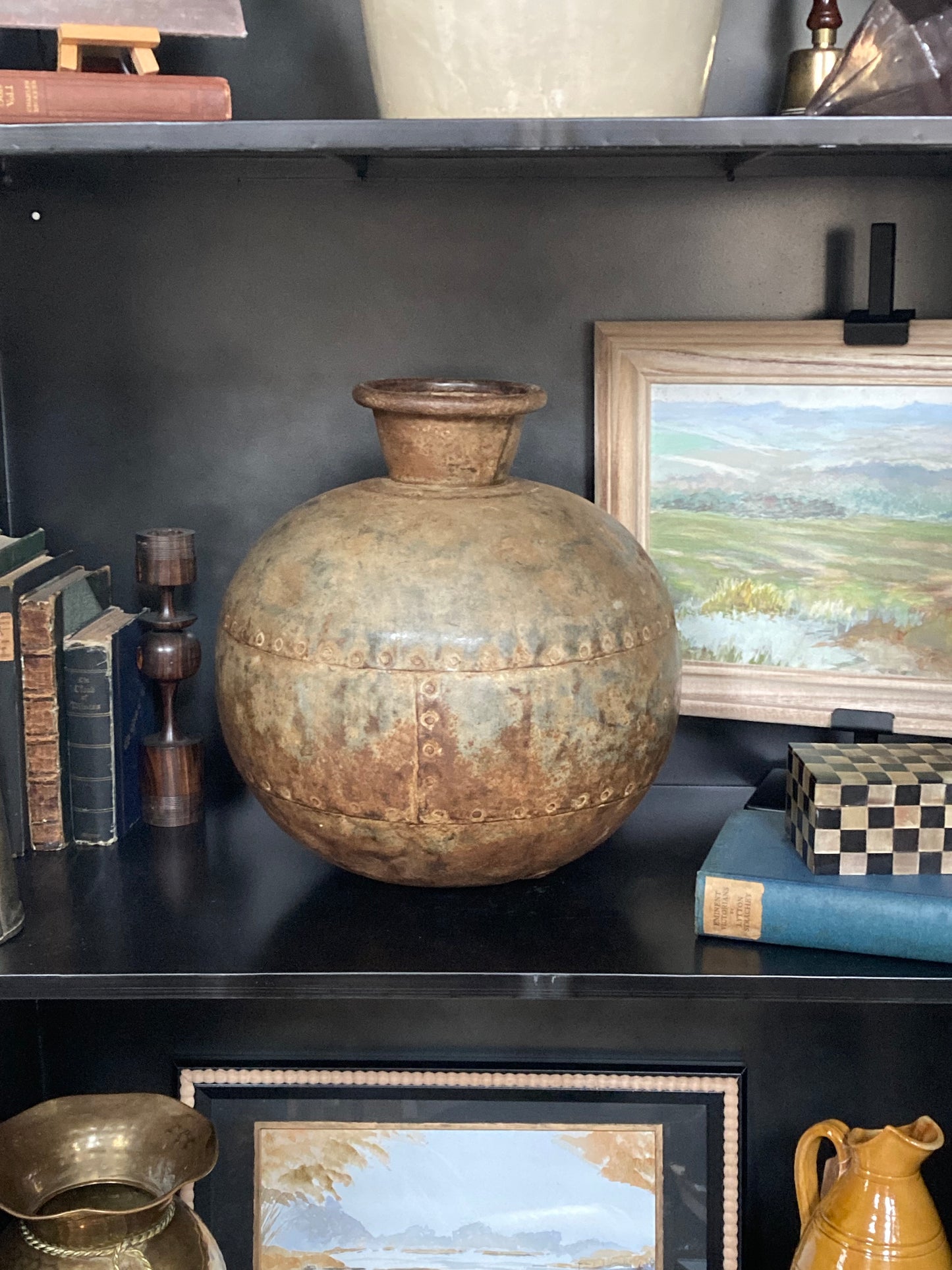 Vintage Indian Iron Metal Water Pot in Rust