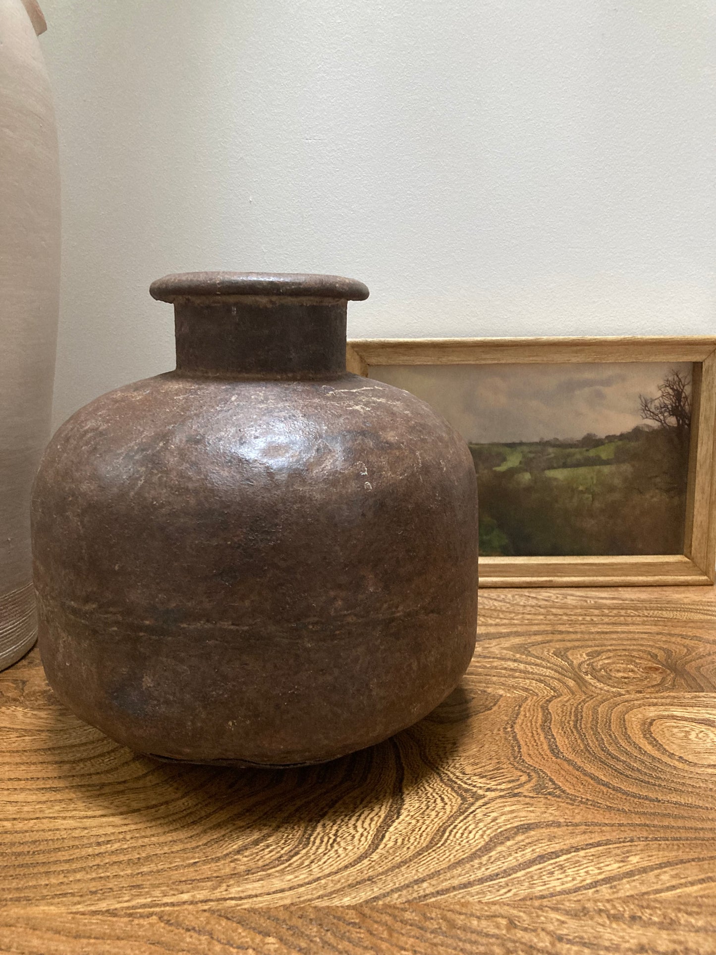 Vintage Indian Iron Metal Water Pot in Rust in 2 sizes ( Medium and Large )