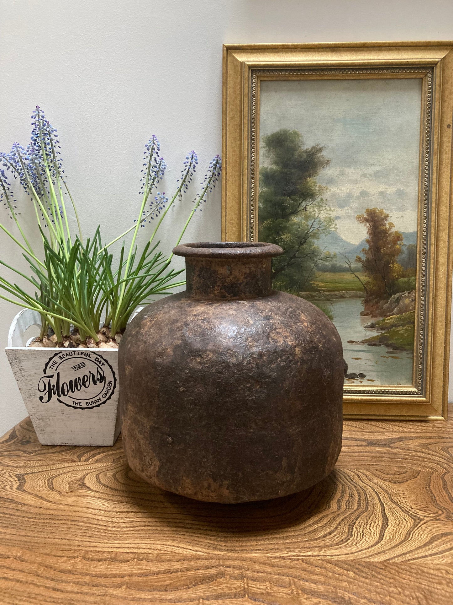 Vintage Indian Iron Metal Water Pot in Rust in 2 sizes ( Medium and Large )
