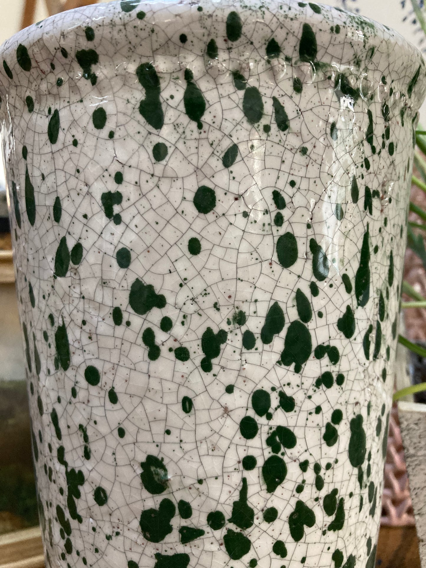 Tall Rustic Green Splatter Effect Vase