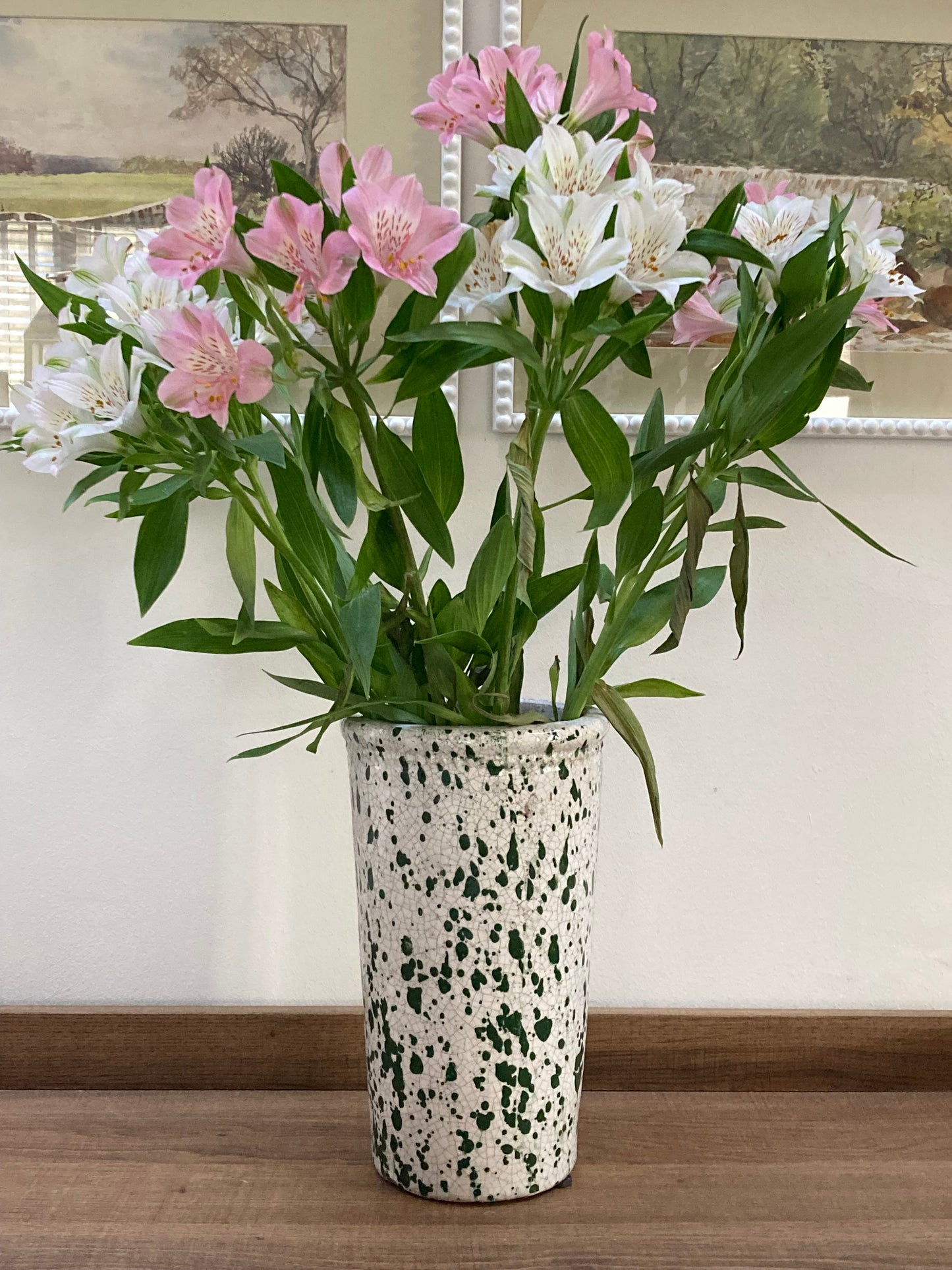 Tall Rustic Green Splatter Effect Vase