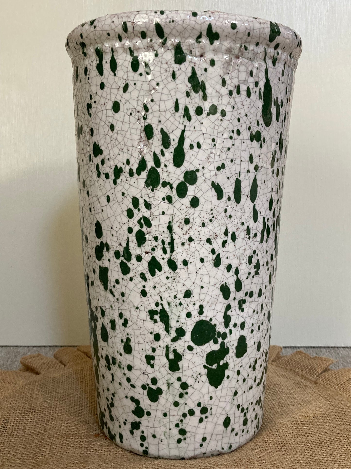 Tall Rustic Green Splatter Effect Vase