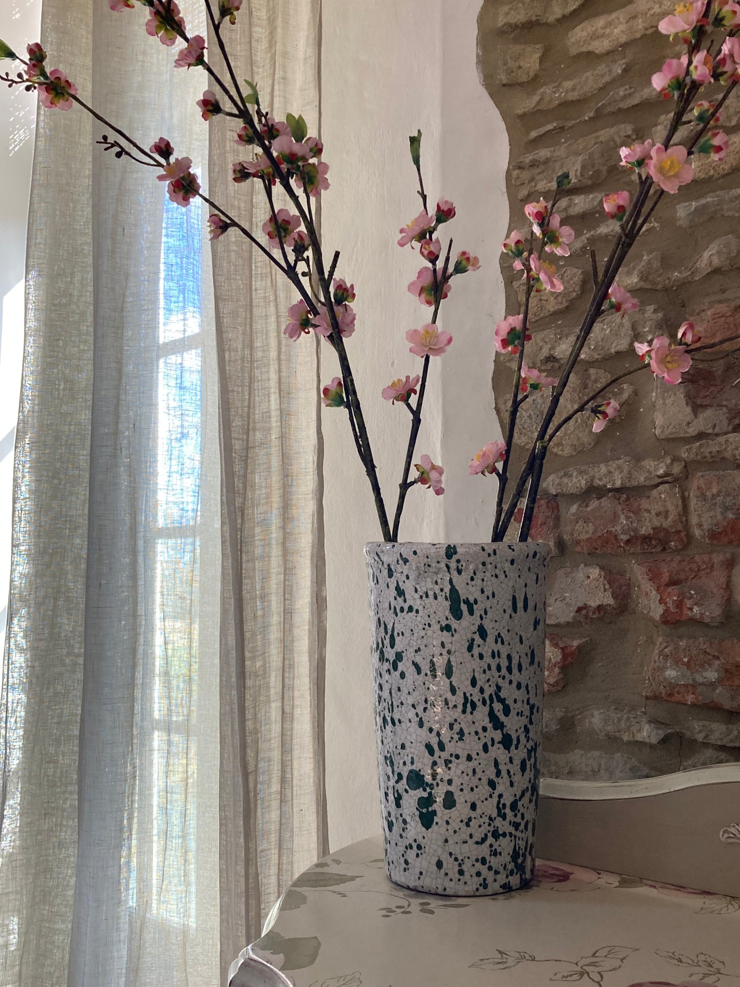 Tall Rustic Green Splatter Effect Vase