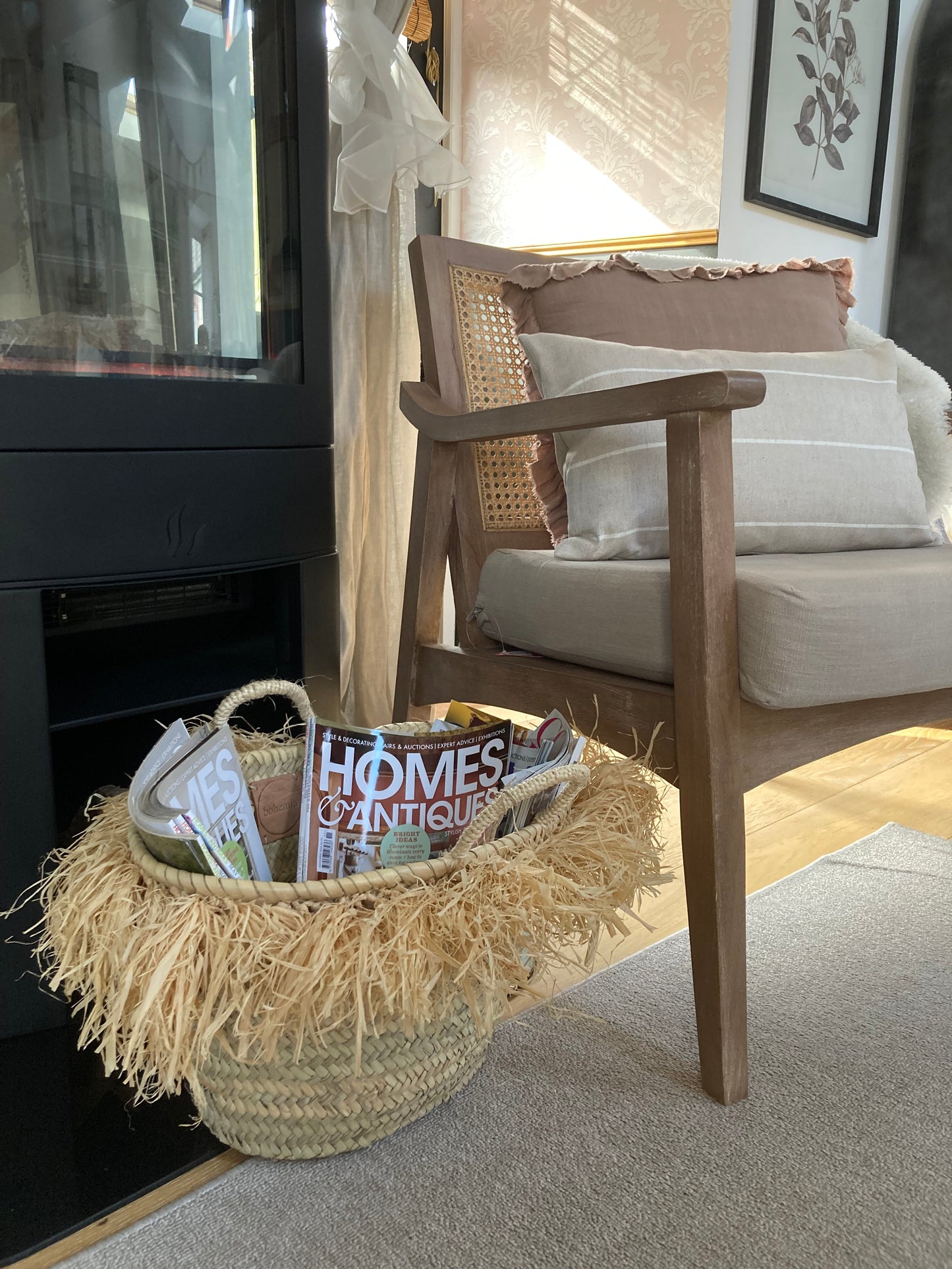 Medium French Market Basket with Raffia Trim : Natural