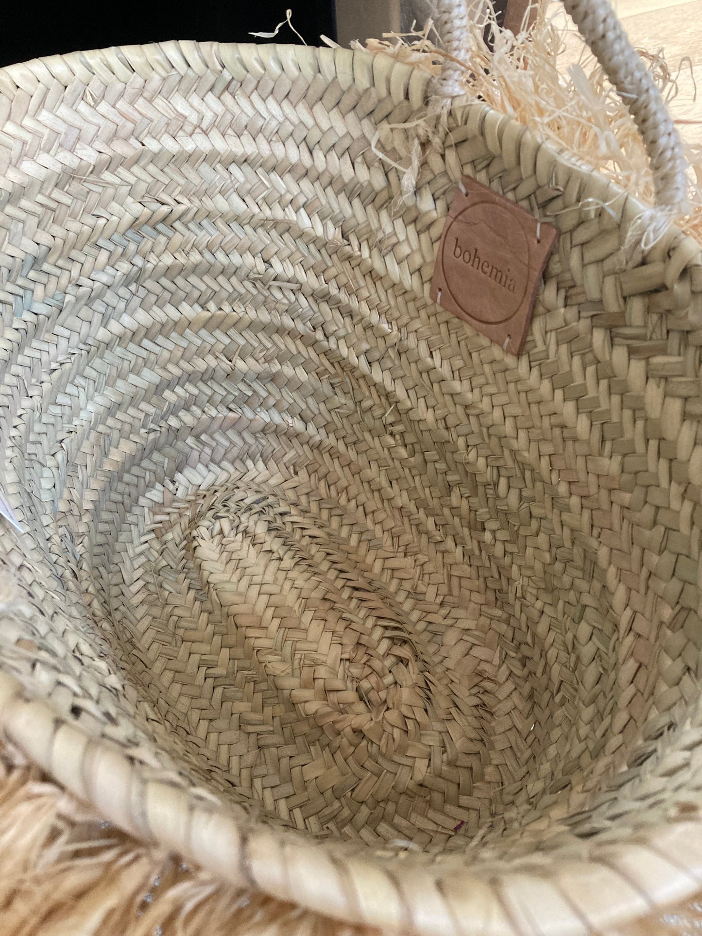 Medium French Market Basket with Raffia Trim : Natural