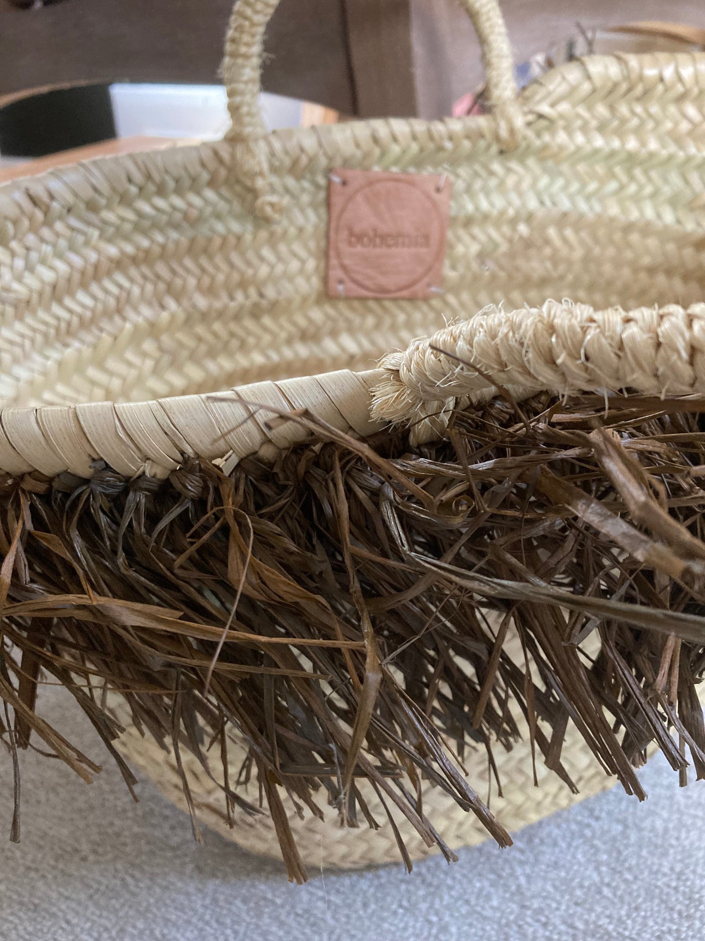 Medium French Market Basket with Raffia Trim : Chocolate