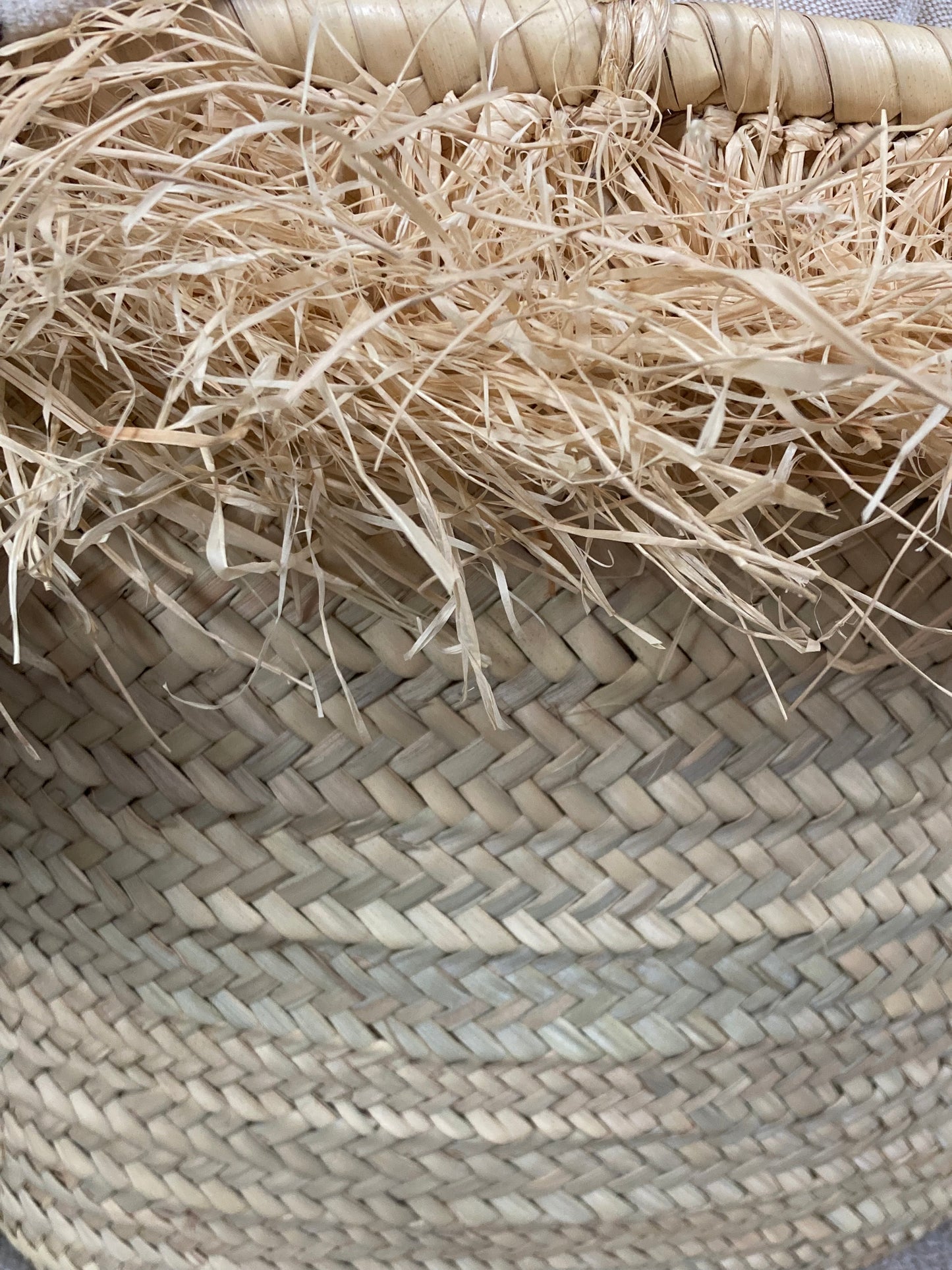Large French Market Basket with Raffia Trim : Natural