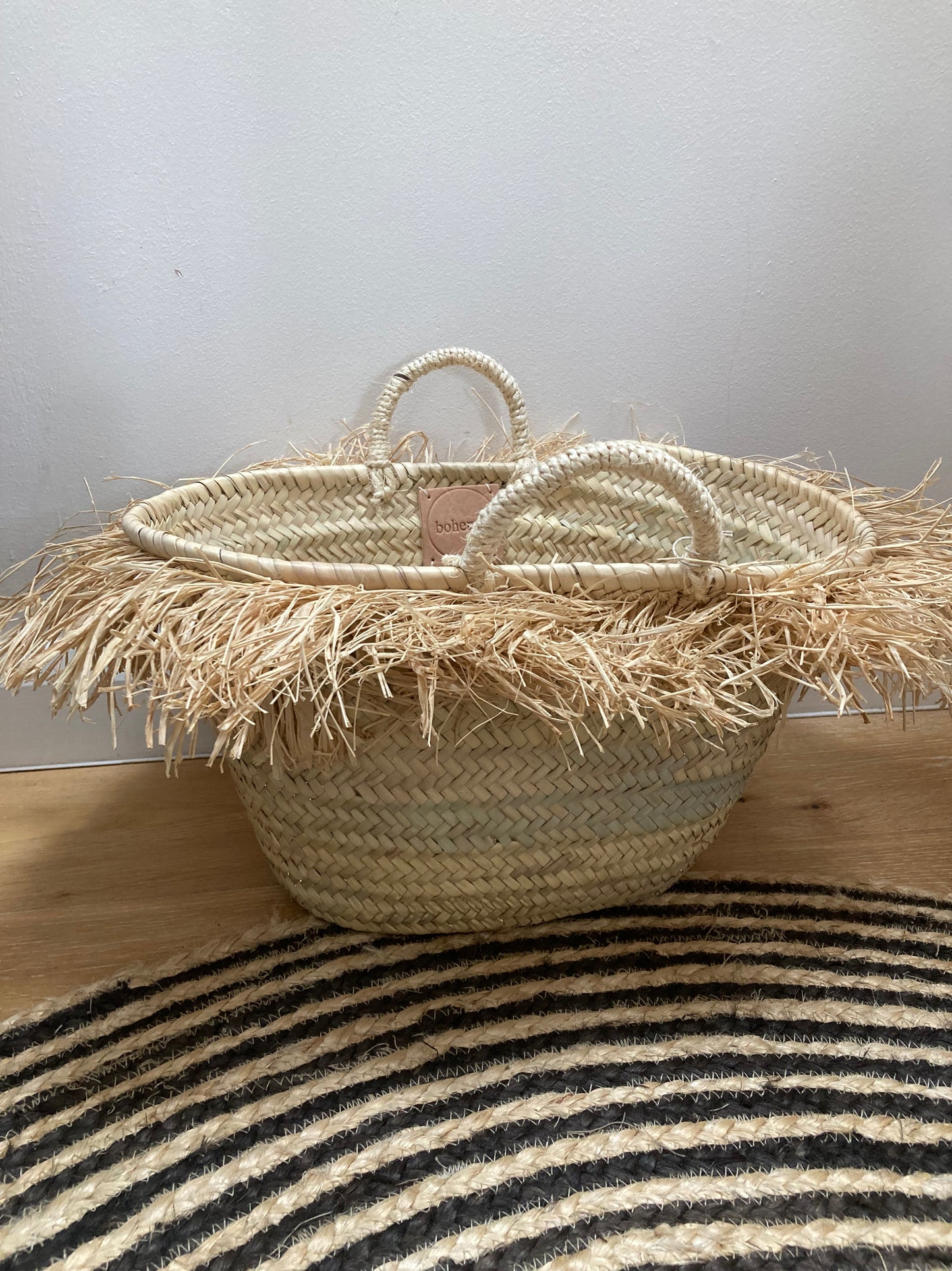Medium French Market Basket with Raffia Trim : Natural