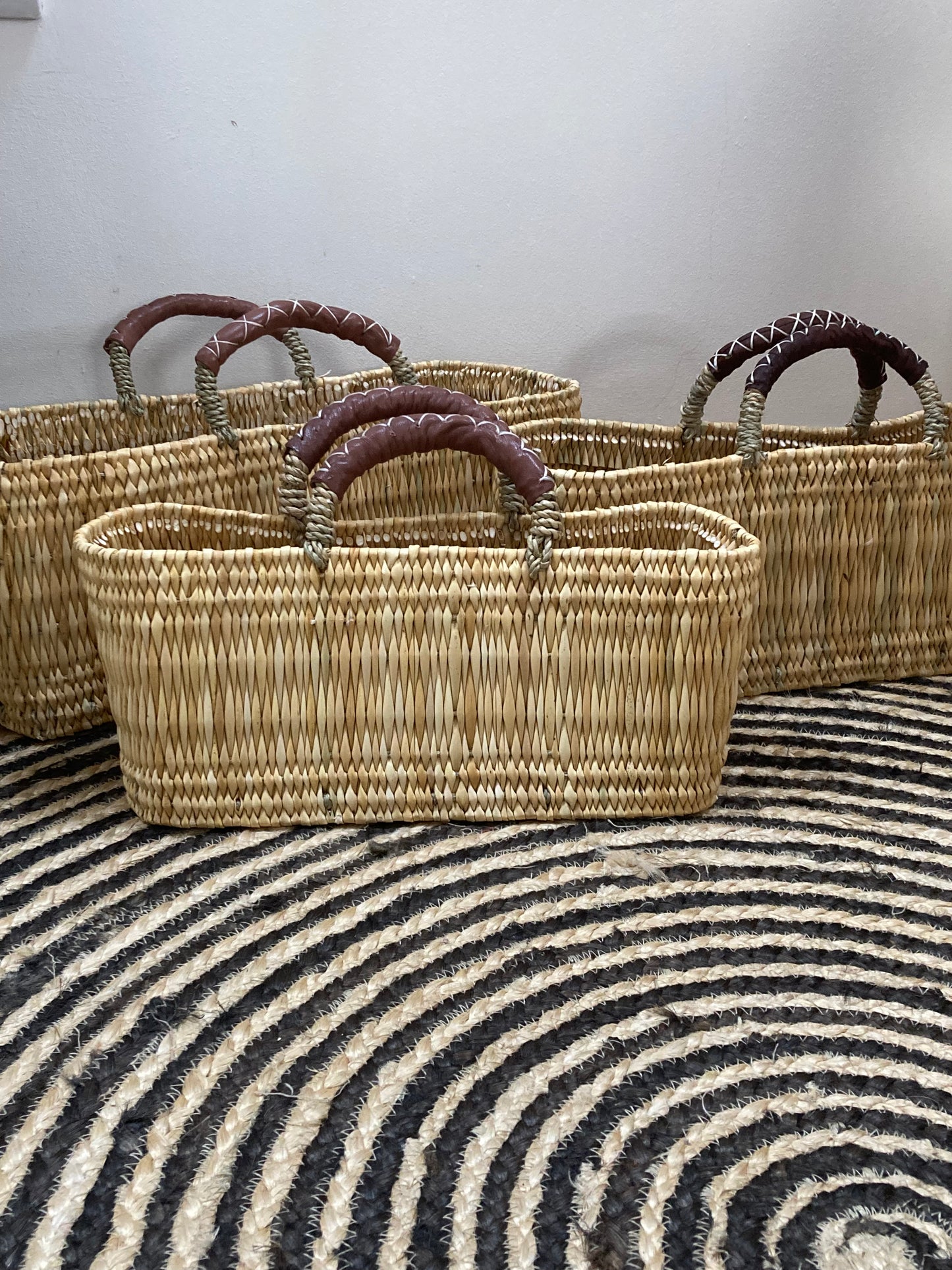 Stylish Reed Baskets with Leather Handles - 3 sizes available