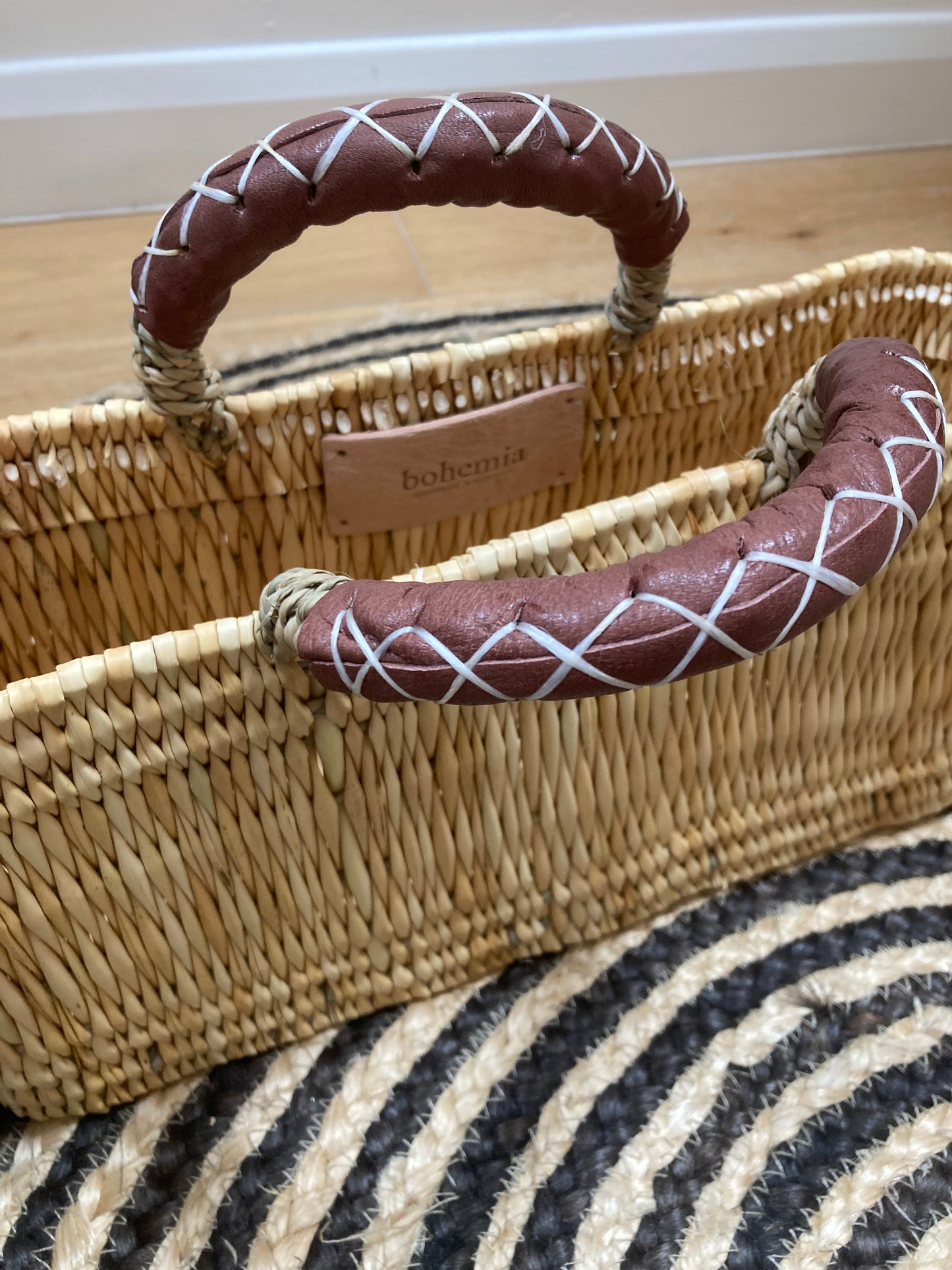 Stylish Reed Baskets with Leather Handles - 3 sizes available