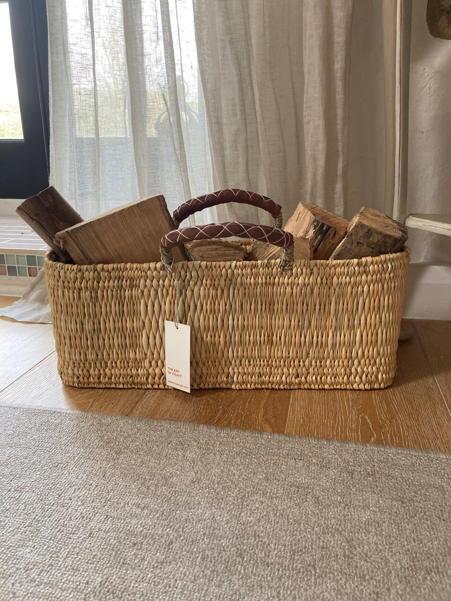 Stylish Reed Baskets with Leather Handles - 3 sizes available