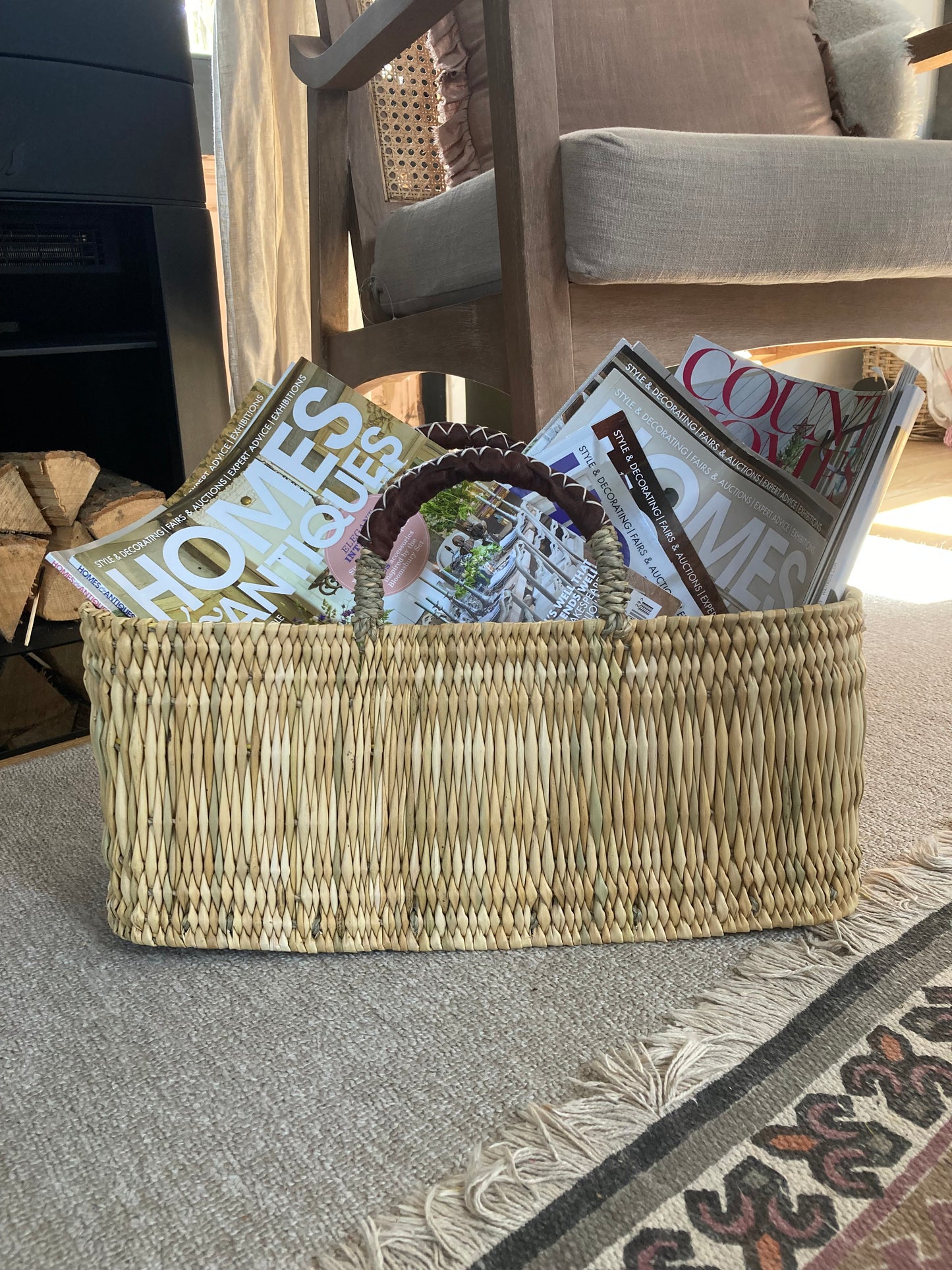 Stylish Reed Baskets with Leather Handles - 3 sizes available