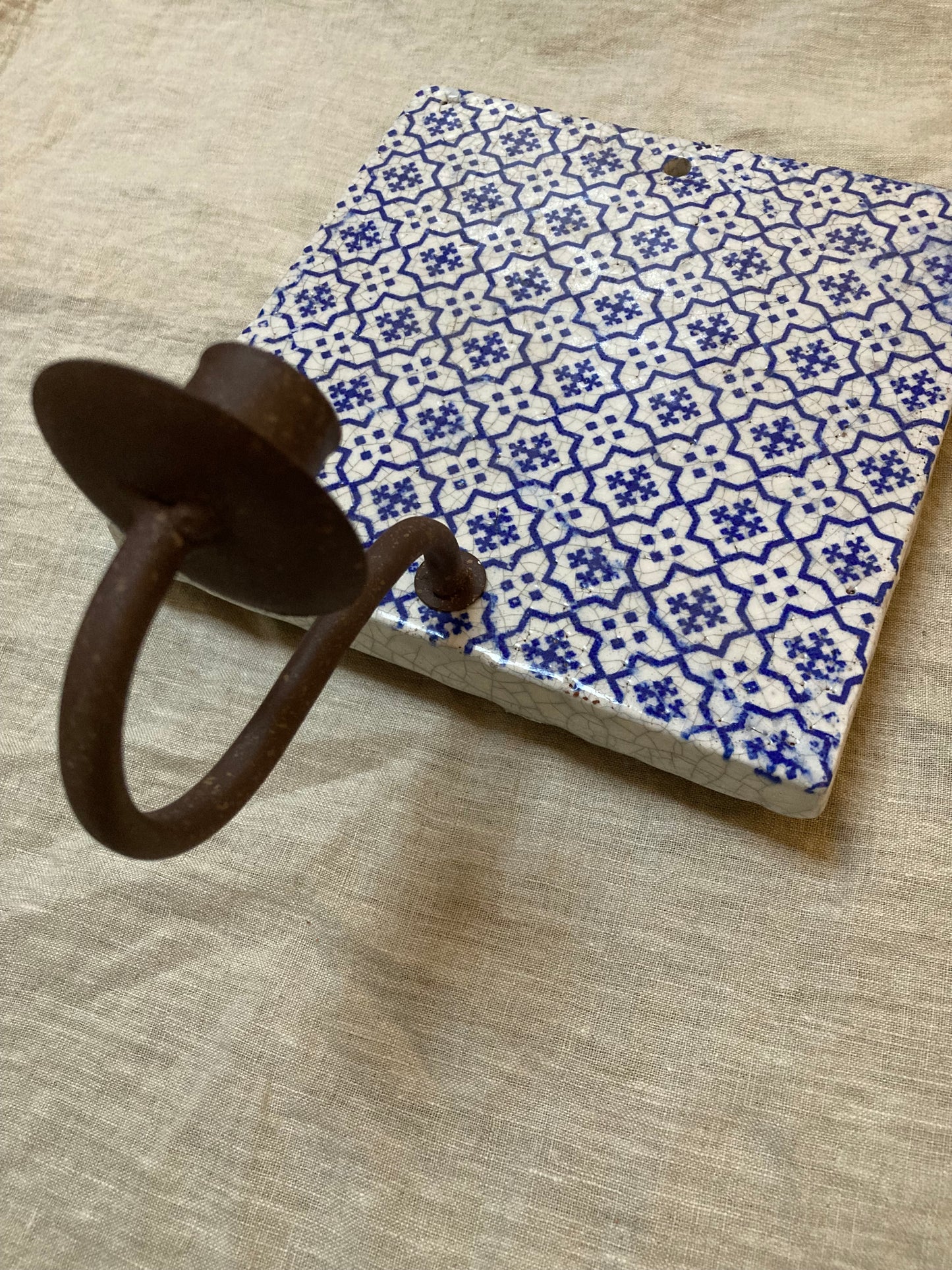 Mediterranean Blue & White Tile Wall Sconce