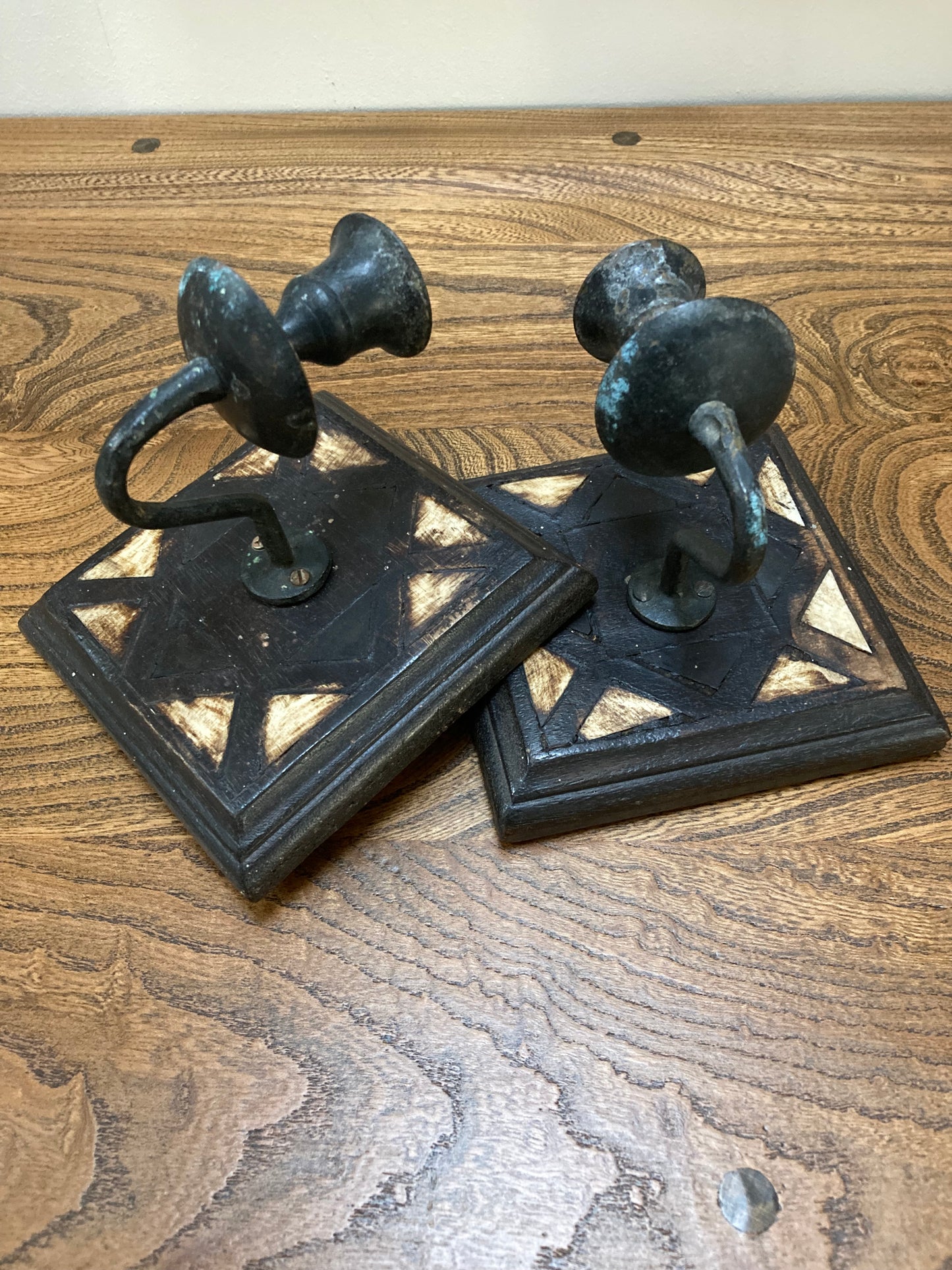 Vintage Indian Square Wooden Wall Sconces , 2 available
