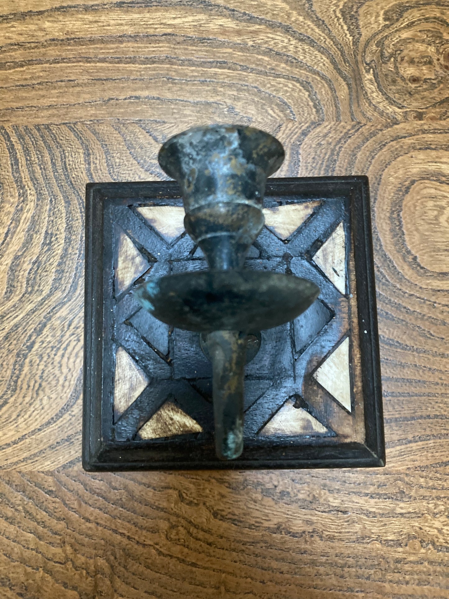 Vintage Indian Square Wooden Wall Sconces , 2 available