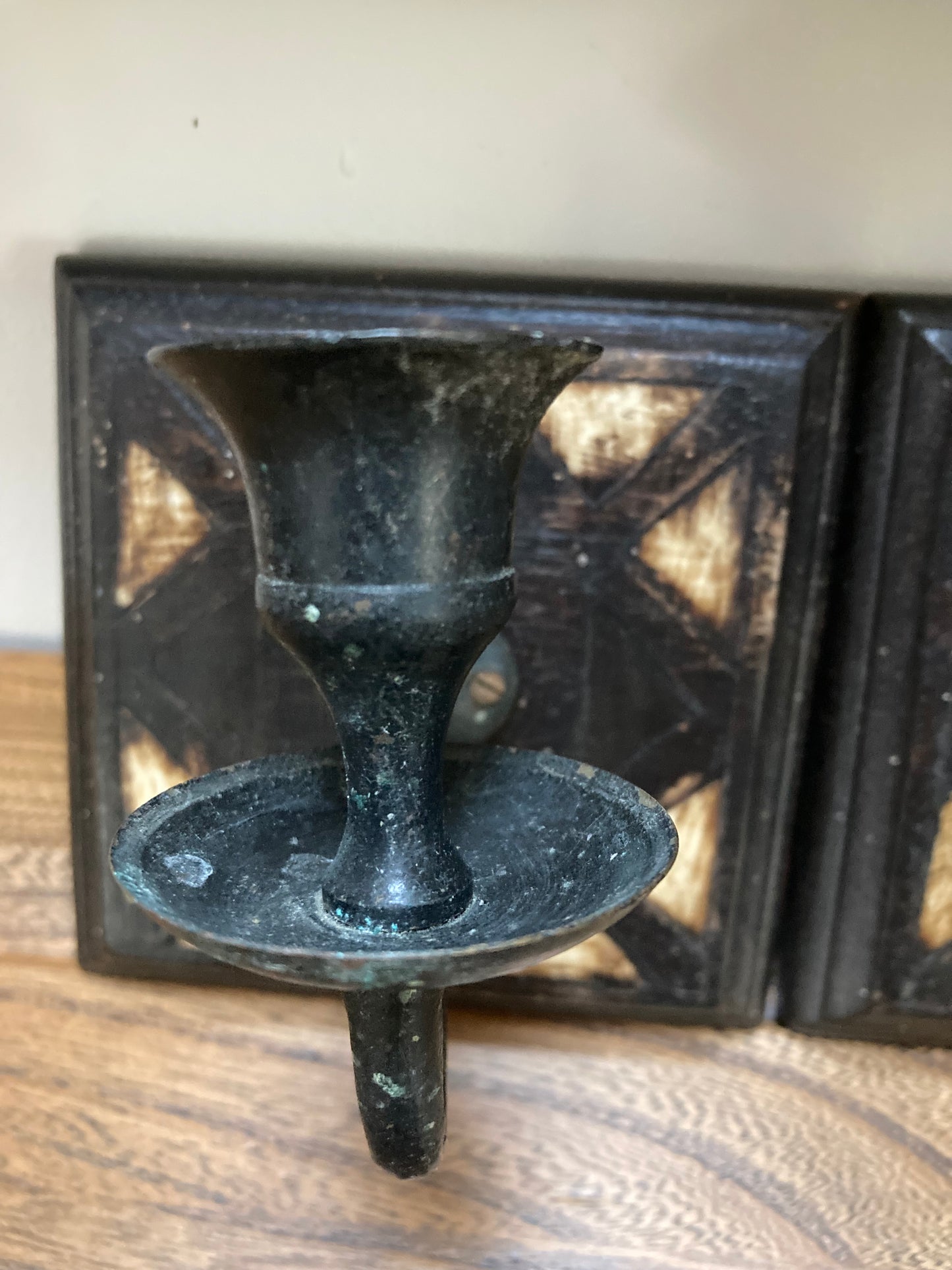 Vintage Indian Square Wooden Wall Sconces , 2 available