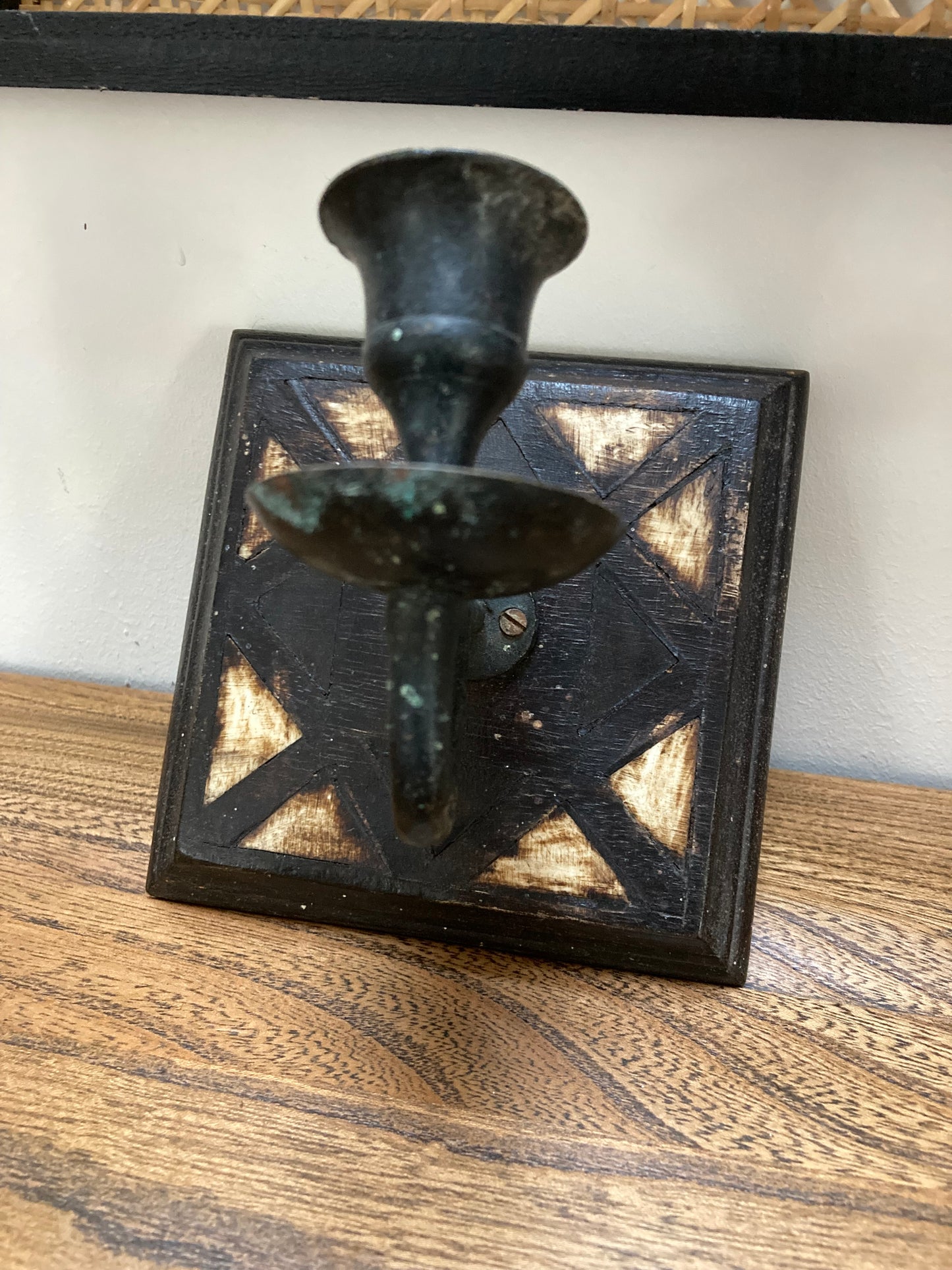 Vintage Indian Square Wooden Wall Sconces , 2 available