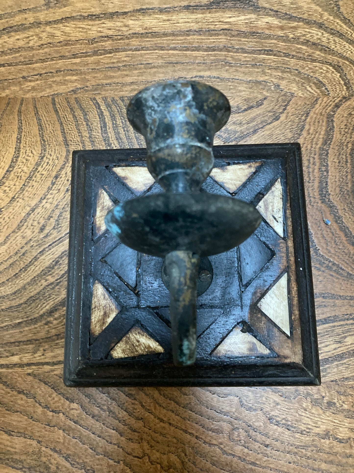 Vintage Indian Square Wooden Wall Sconces , 2 available