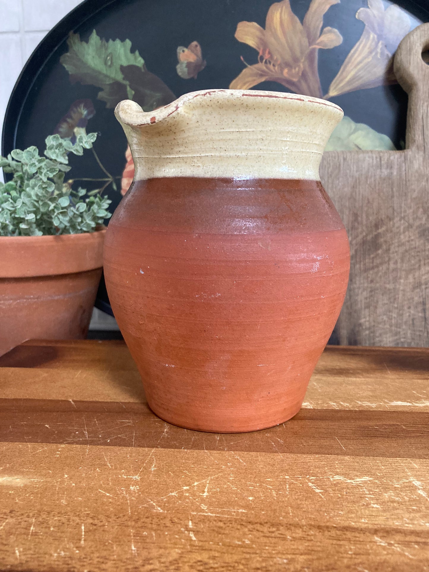 Terracotta & Vanilla Glaze Jug With Braided Handle