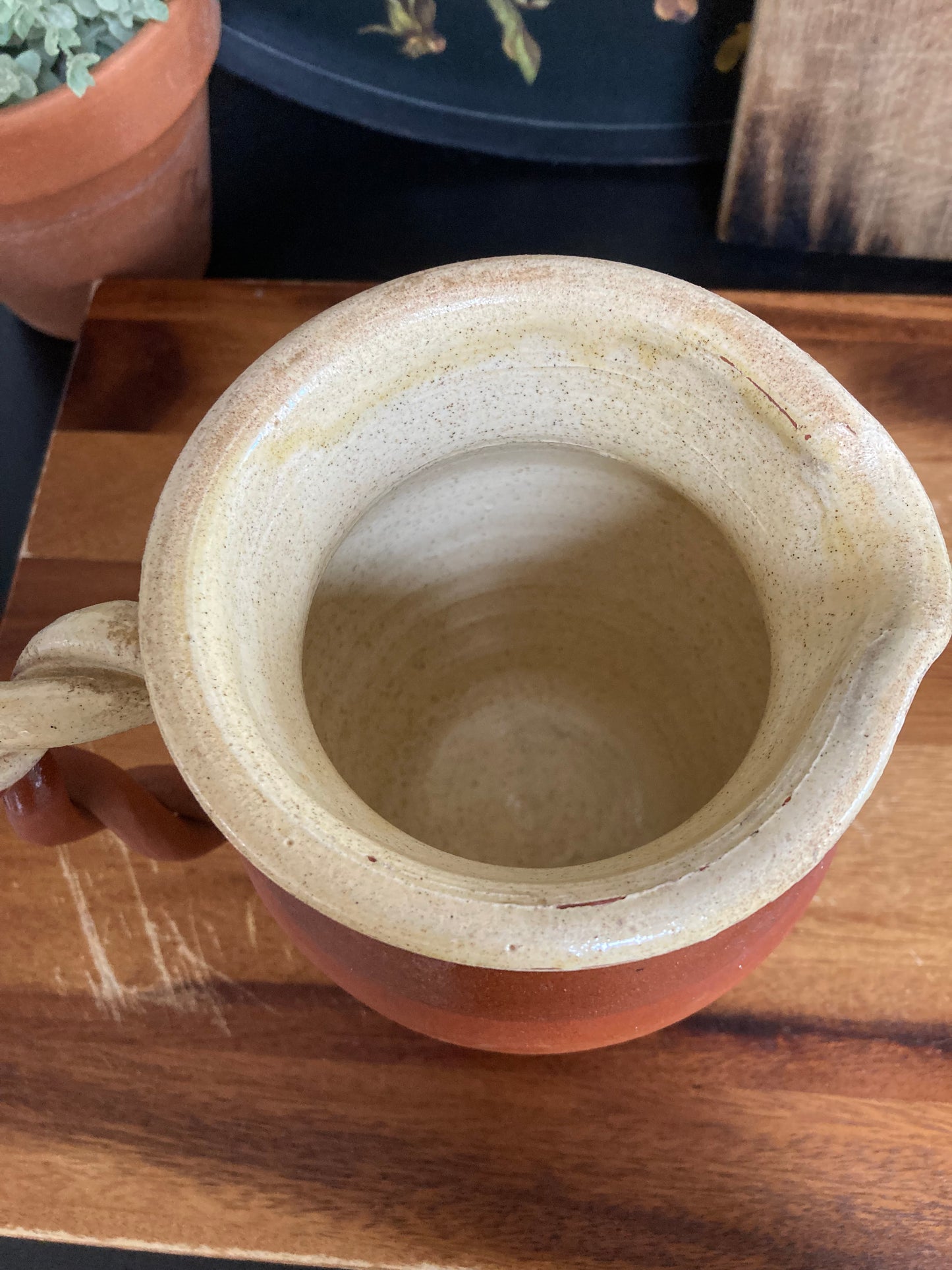 Terracotta & Vanilla Glaze Jug With Braided Handle
