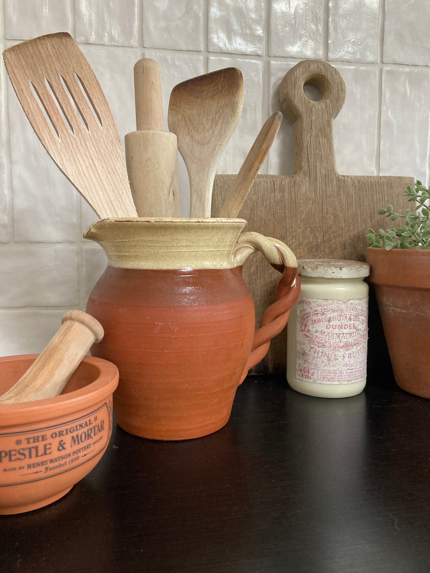 Terracotta & Vanilla Glaze Jug With Braided Handle