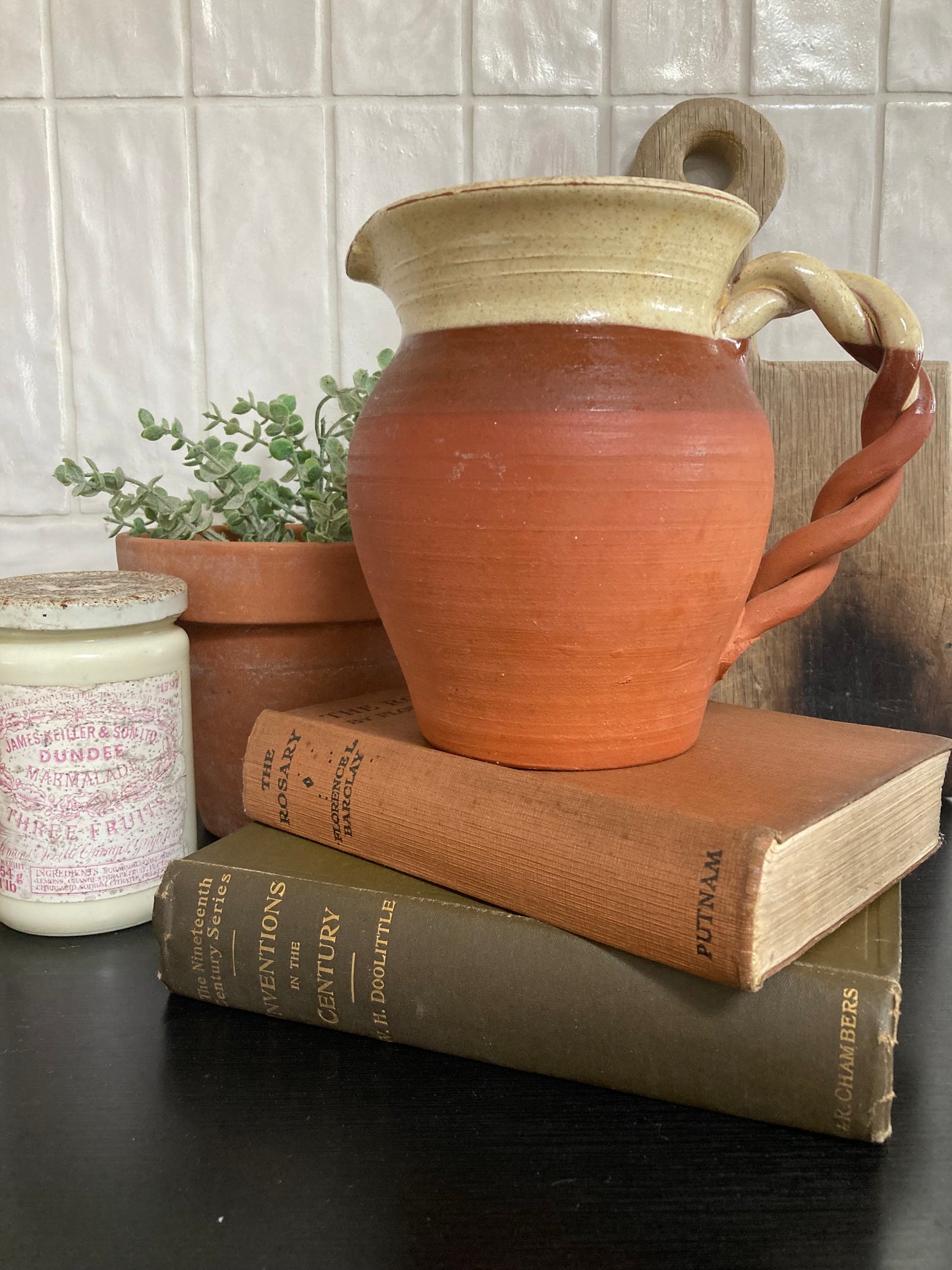 Terracotta & Vanilla Glaze Jug With Braided Handle