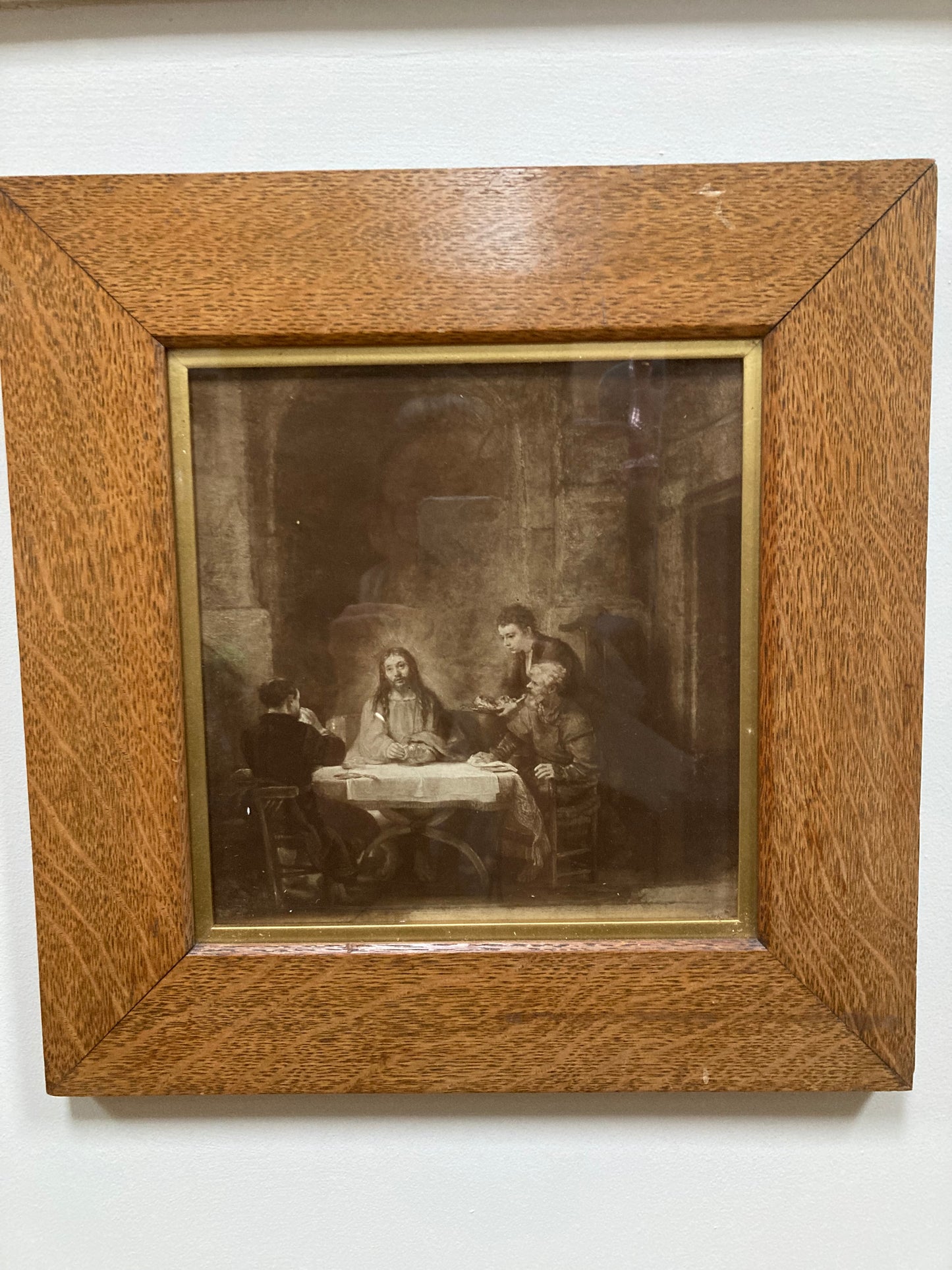 Vintage Print in Antique Frame, Rembrandt's 'The Supper at Emmaus' (125 yrs old) - Kristia Rose Collections