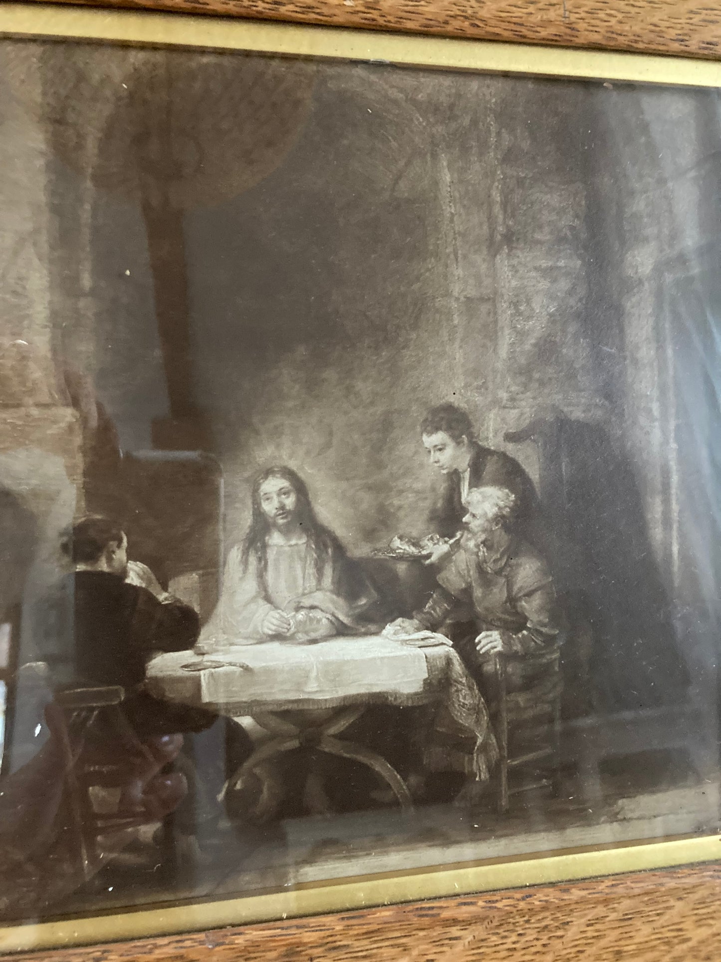 Vintage Print in Antique Frame, Rembrandt's 'The Supper at Emmaus' (125 yrs old) - Kristia Rose Collections