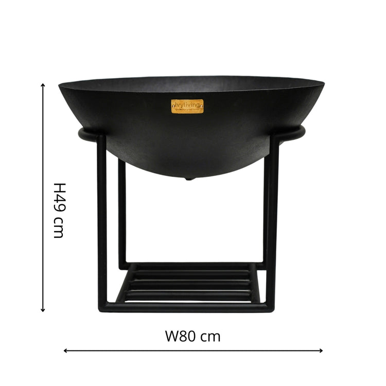 Outdoor Cast Iron Firebowl on Stand - Black in 2 sizes