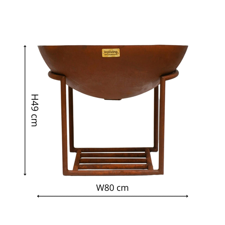 Outdoor Cast Iron Firebowl on Stand - Rust in 2 sizes