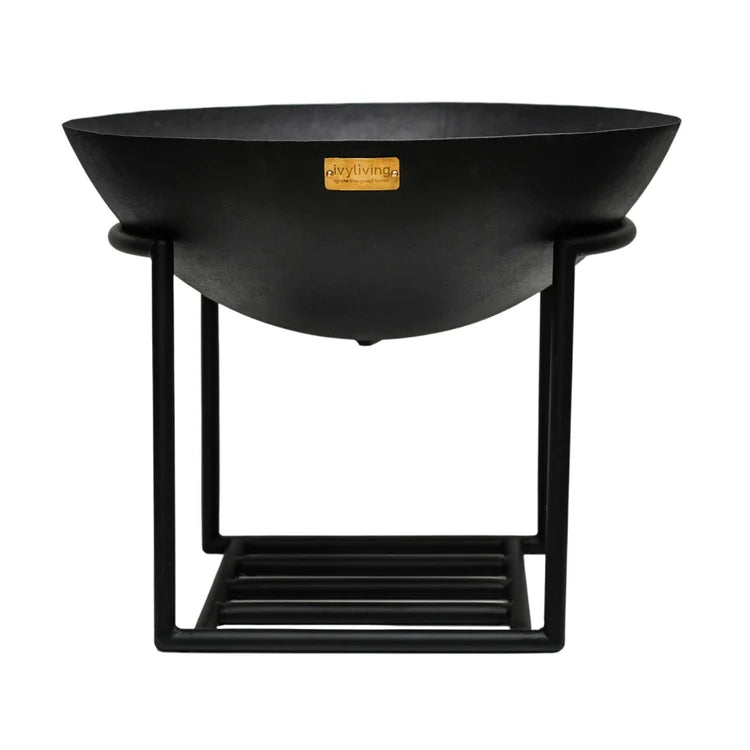 Outdoor Cast Iron Firebowl on Stand - Black - Kristia Rose Collections