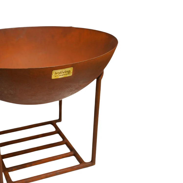 Outdoor Cast Iron Firebowl on Stand - Rust - Kristia Rose Collections