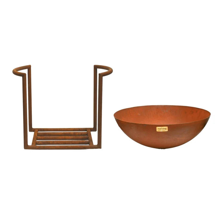 Outdoor Cast Iron Firebowl on Stand - Rust - Kristia Rose Collections