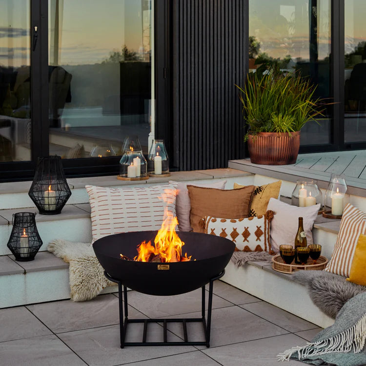Outdoor Cast Iron Firebowl on Stand - Black - Kristia Rose Collections