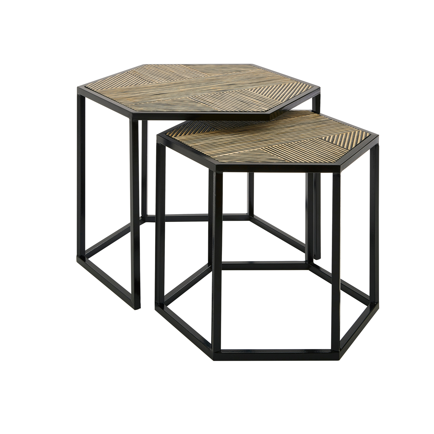 Hexagonal Black Iron and Bamboo set of 2 Side Tables - Kristia Rose Collections