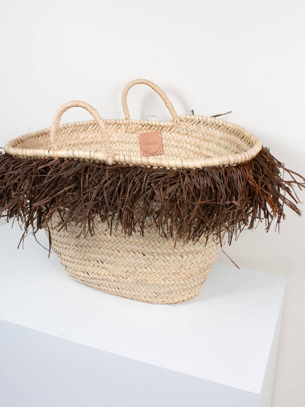 Medium French Market Basket with Raffia Trim : Chocolate