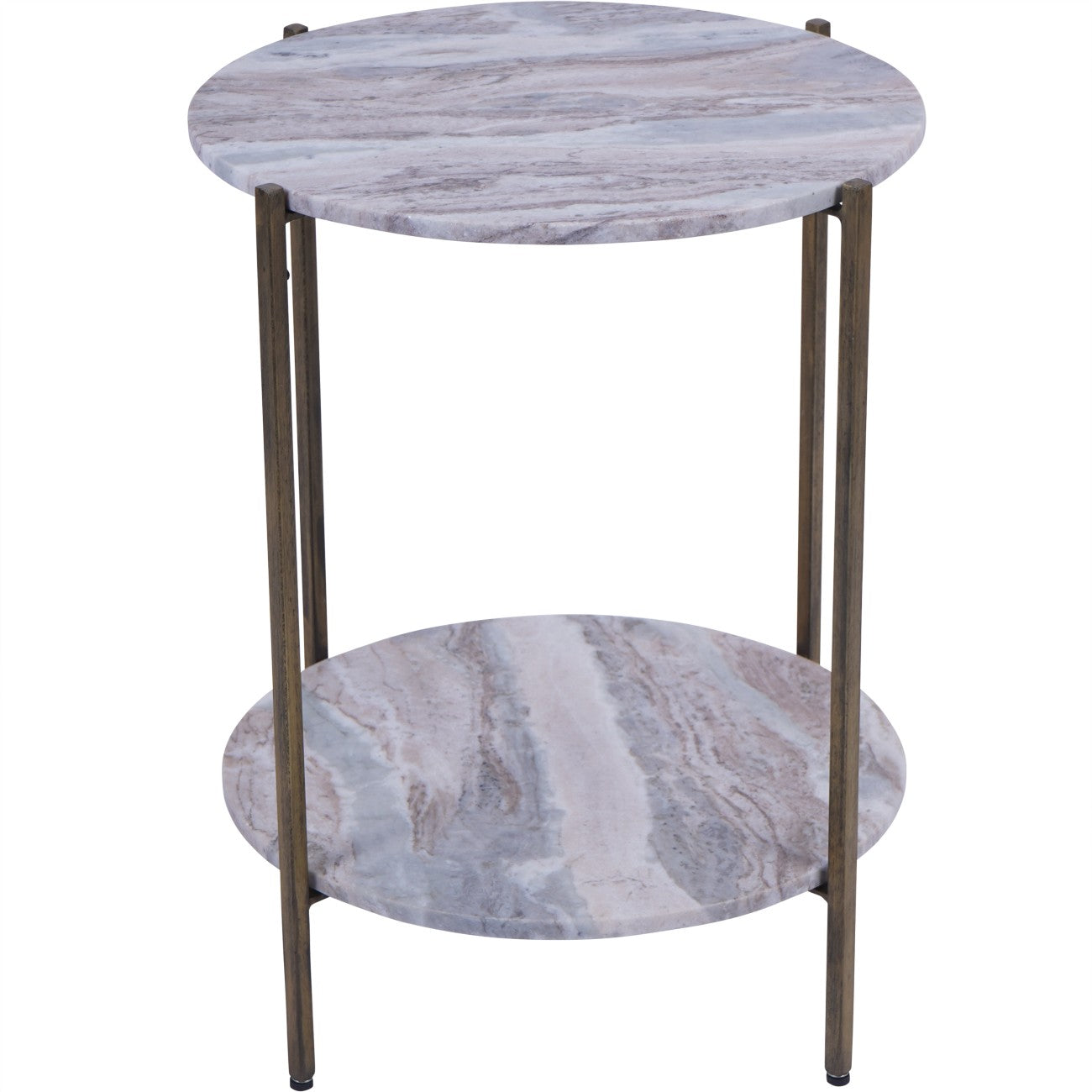 Round marble side table with two levels on a white background