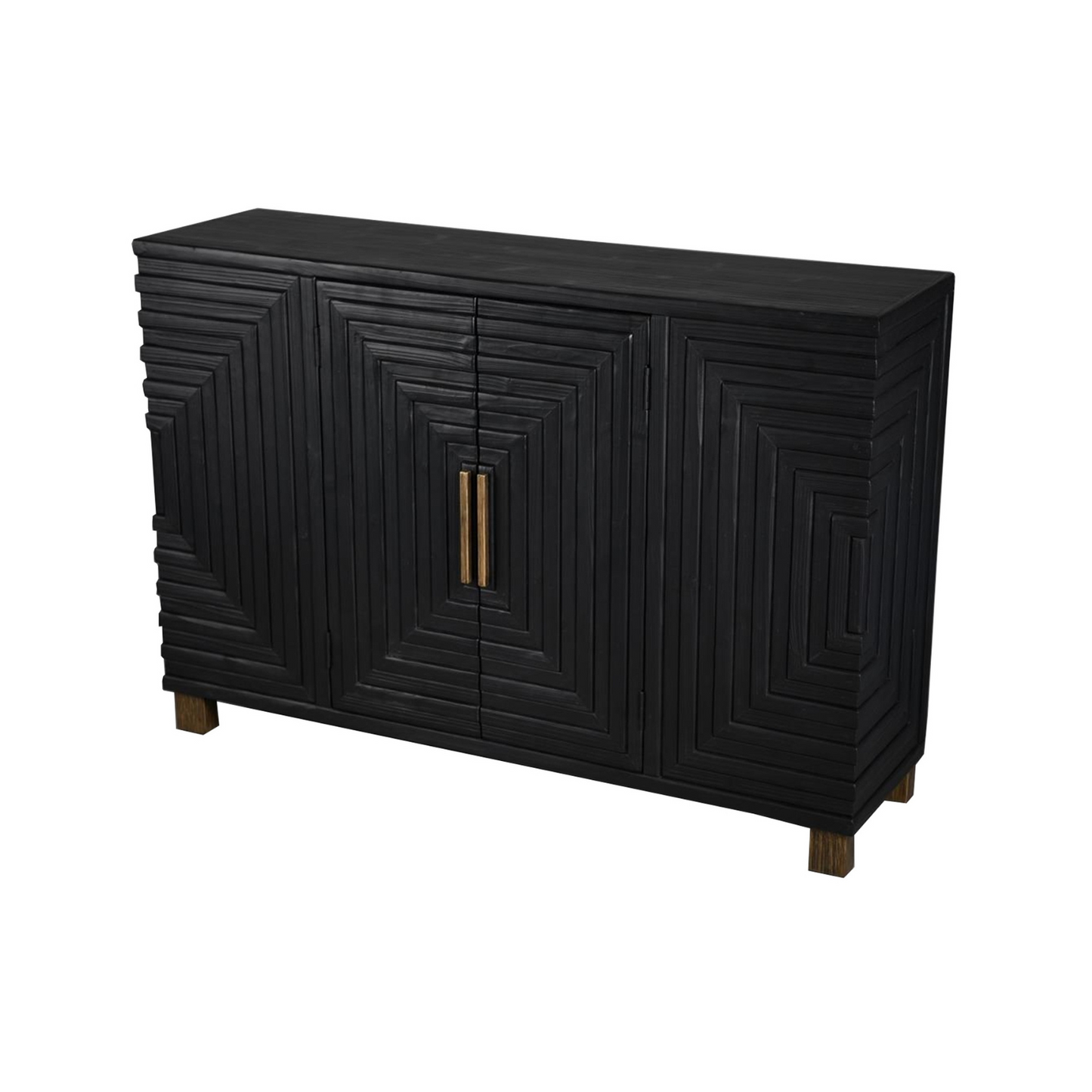 Classic Black Wooden Geometric 2 Door Sideboard With Gold Handles