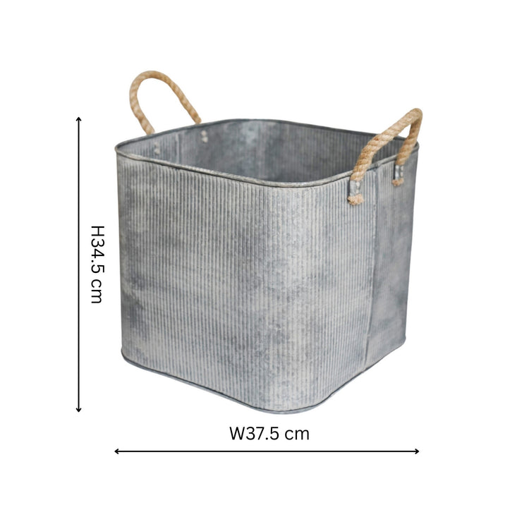 Country Style Metal Ribbed Square Planter Set