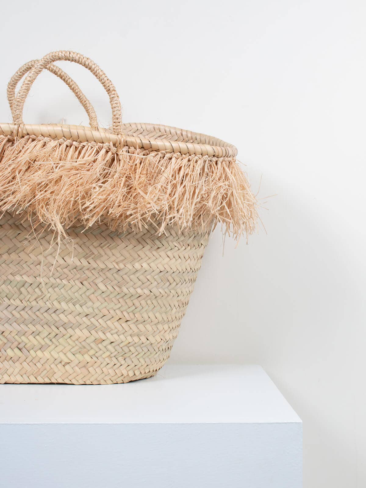 Medium French Market Basket with Raffia Trim : Natural