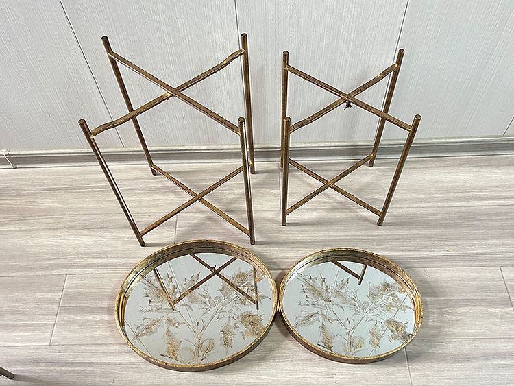 Decorative Gold Glass Side Tables, Set of 2