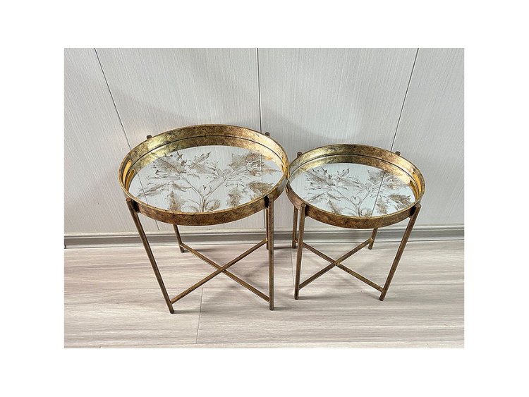 Decortive Gold Glass Side Tables, Set of 2