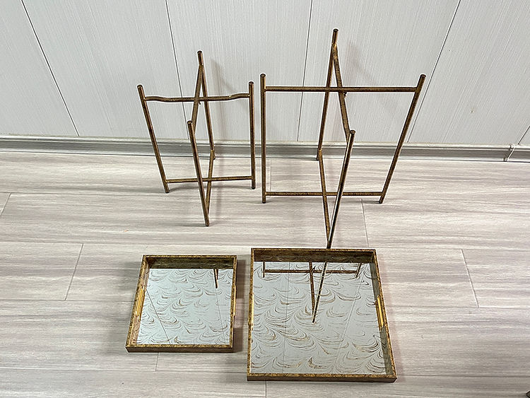 Decorative Gold Square Glass Side Tables, Set of 2