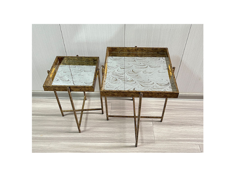Decorative Gold Square Glass Side Tables