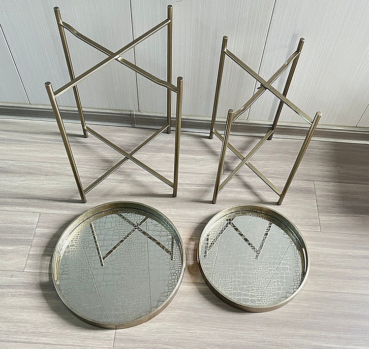 Decorative Silver Glass Tray Side Tables, Set of 2