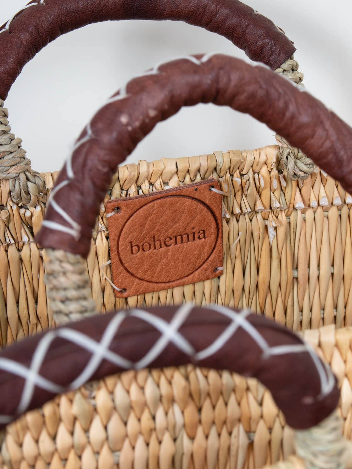 Stylish Reed Baskets with Leather Handles - 3 sizes available